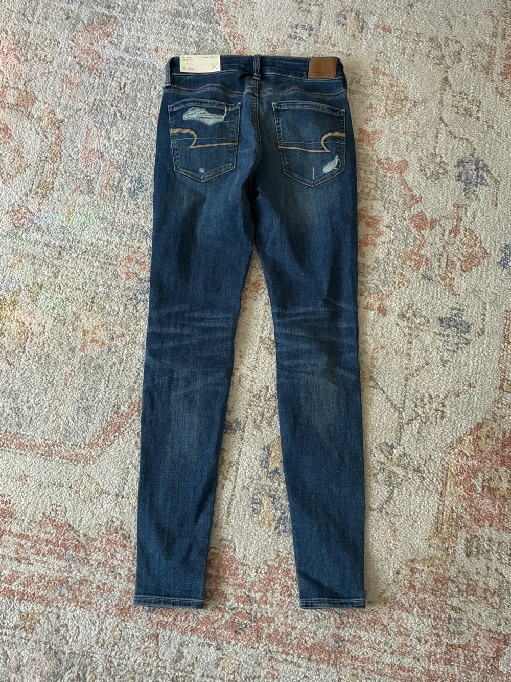 American Eagle Outfitters Dark Wash Distressed Super Stretch Skinny Jeans - Picture 3 of 5